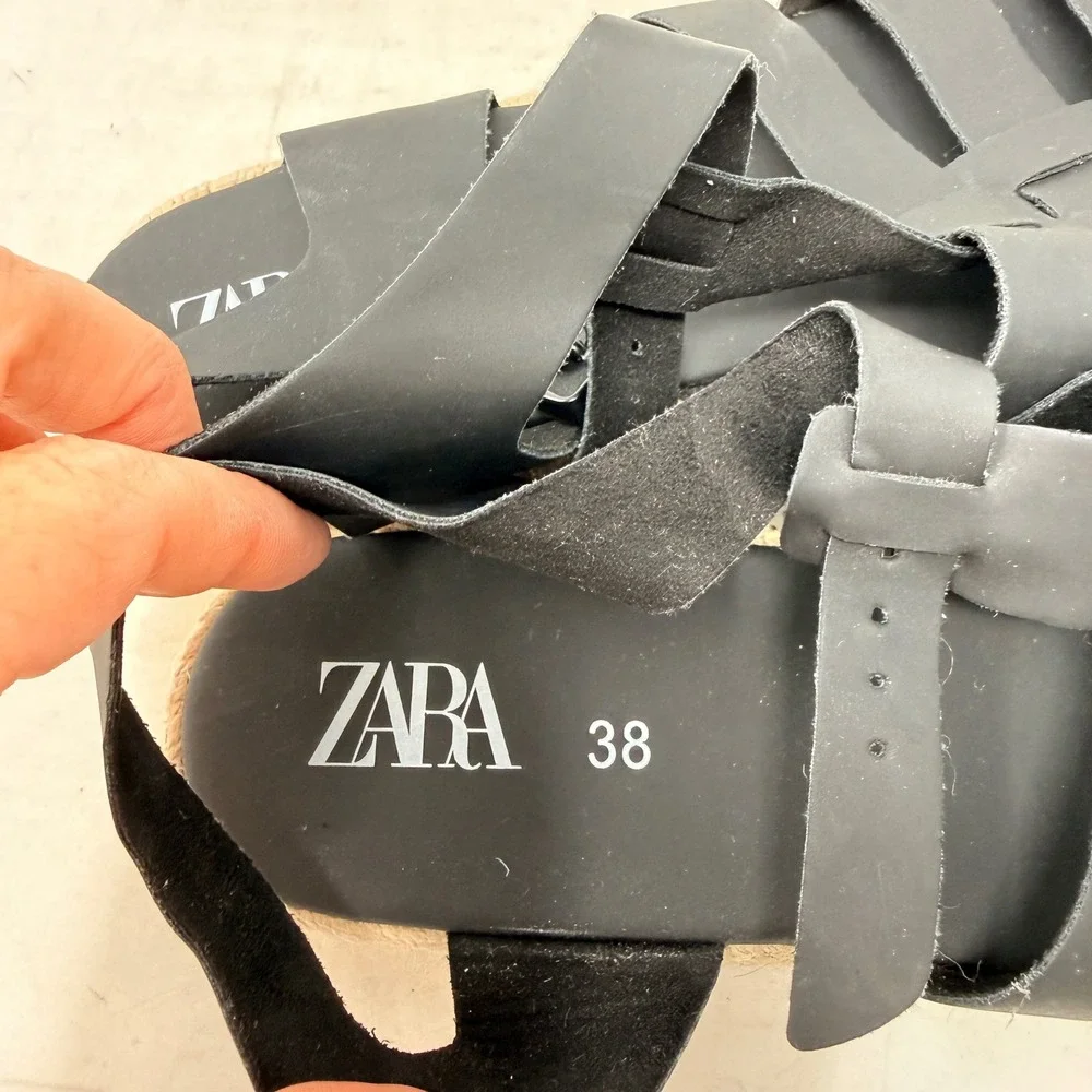 Zara Espadrille Fisherman Sandals Black 38 Platform Flatform Strappy Boho Summer